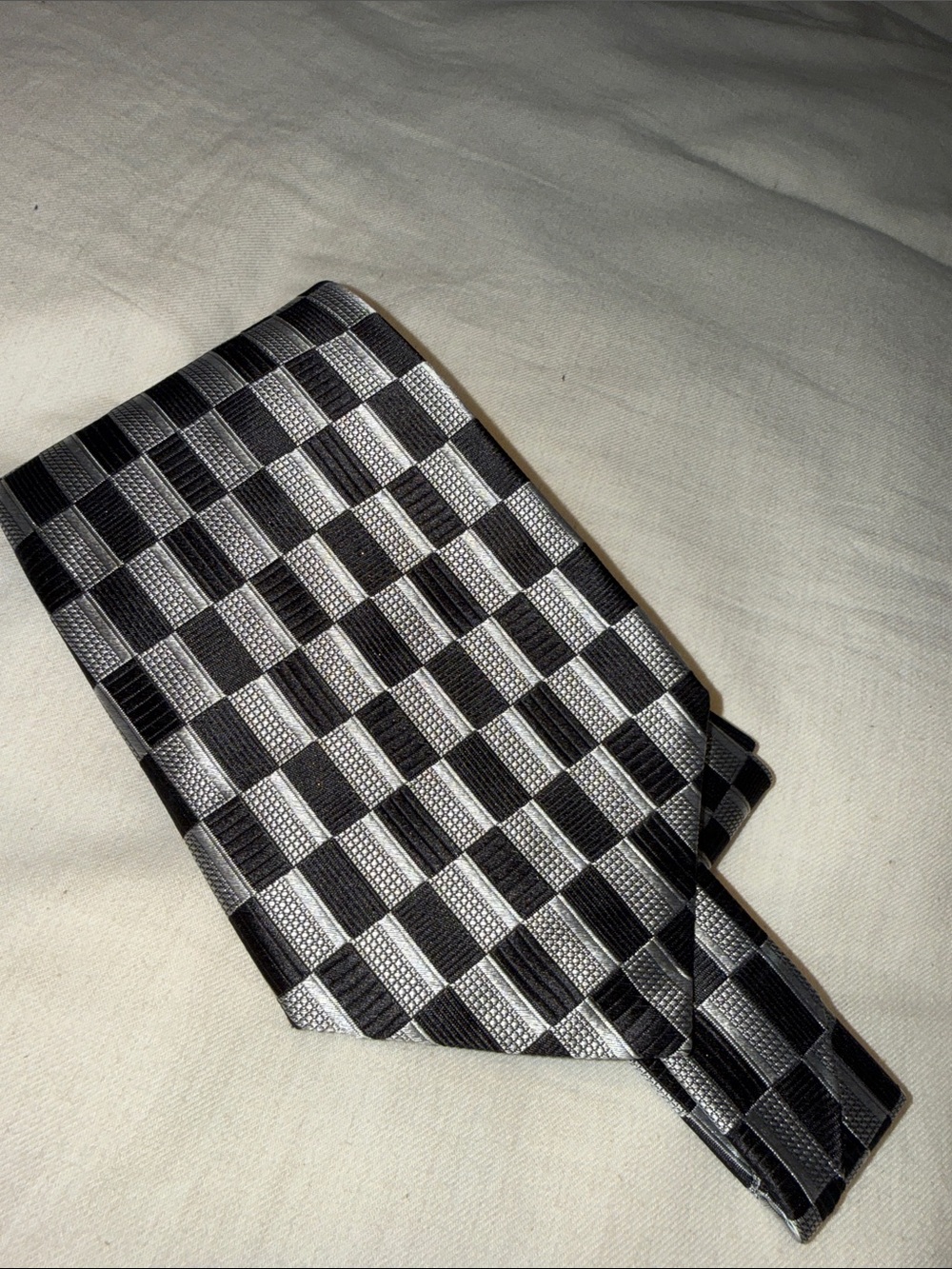 Vintage Burberrys Silk Black and Silver Checkered Men's Tie